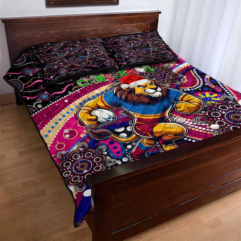 Merry Christmas AFL Brisbane Lions Quilt Bed Set Aboriginal Santa Football Mascot