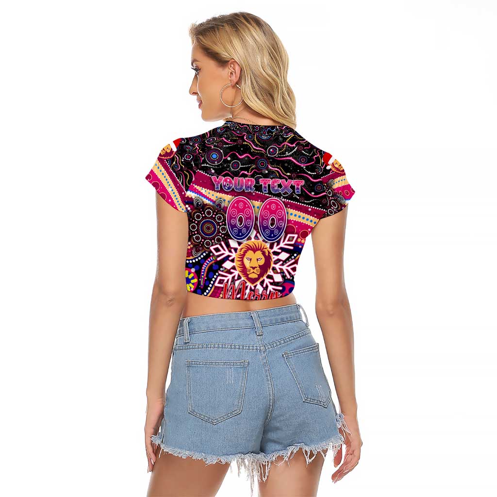 Merry Christmas AFL Brisbane Lions Raglan Cropped T Shirt Aboriginal Santa Football Mascot