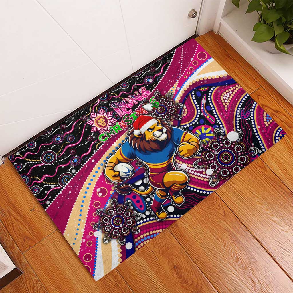 Merry Christmas AFL Brisbane Lions Rubber Doormat Aboriginal Santa Football Mascot