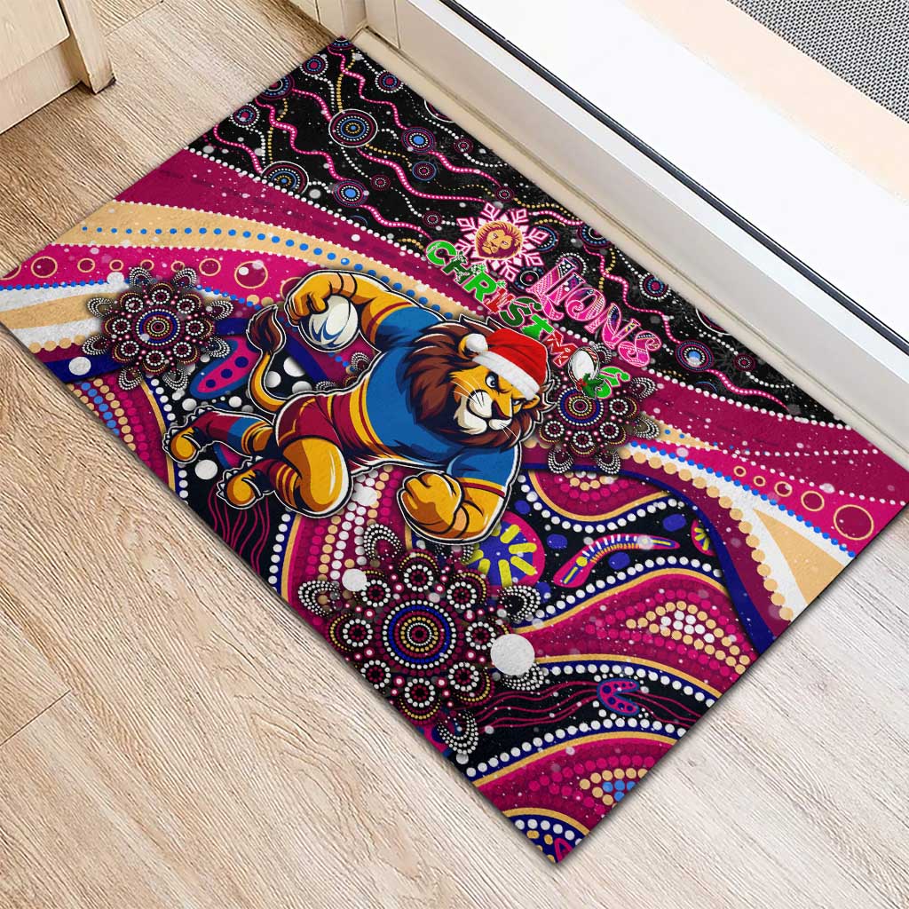 Merry Christmas AFL Brisbane Lions Rubber Doormat Aboriginal Santa Football Mascot
