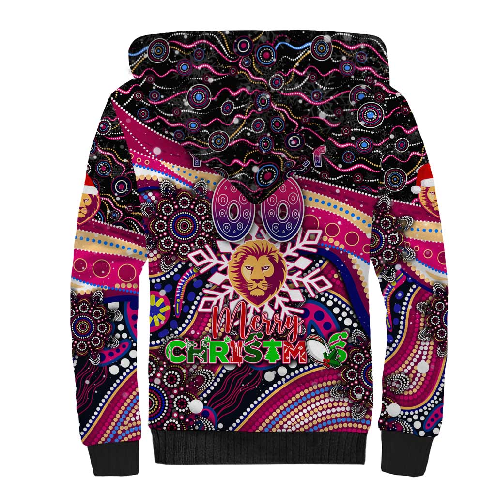 Merry Christmas AFL Brisbane Lions Sherpa Hoodie Aboriginal Santa Football Mascot