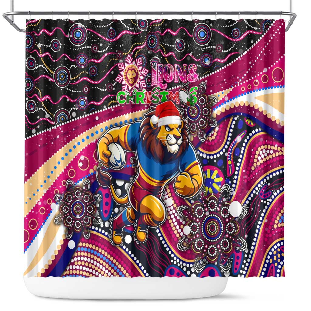 Merry Christmas AFL Brisbane Lions Shower Curtain Aboriginal Santa Football Mascot