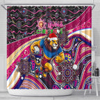 Merry Christmas AFL Brisbane Lions Shower Curtain Aboriginal Santa Football Mascot