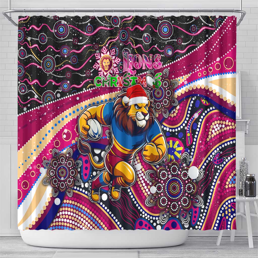 Merry Christmas AFL Brisbane Lions Shower Curtain Aboriginal Santa Football Mascot