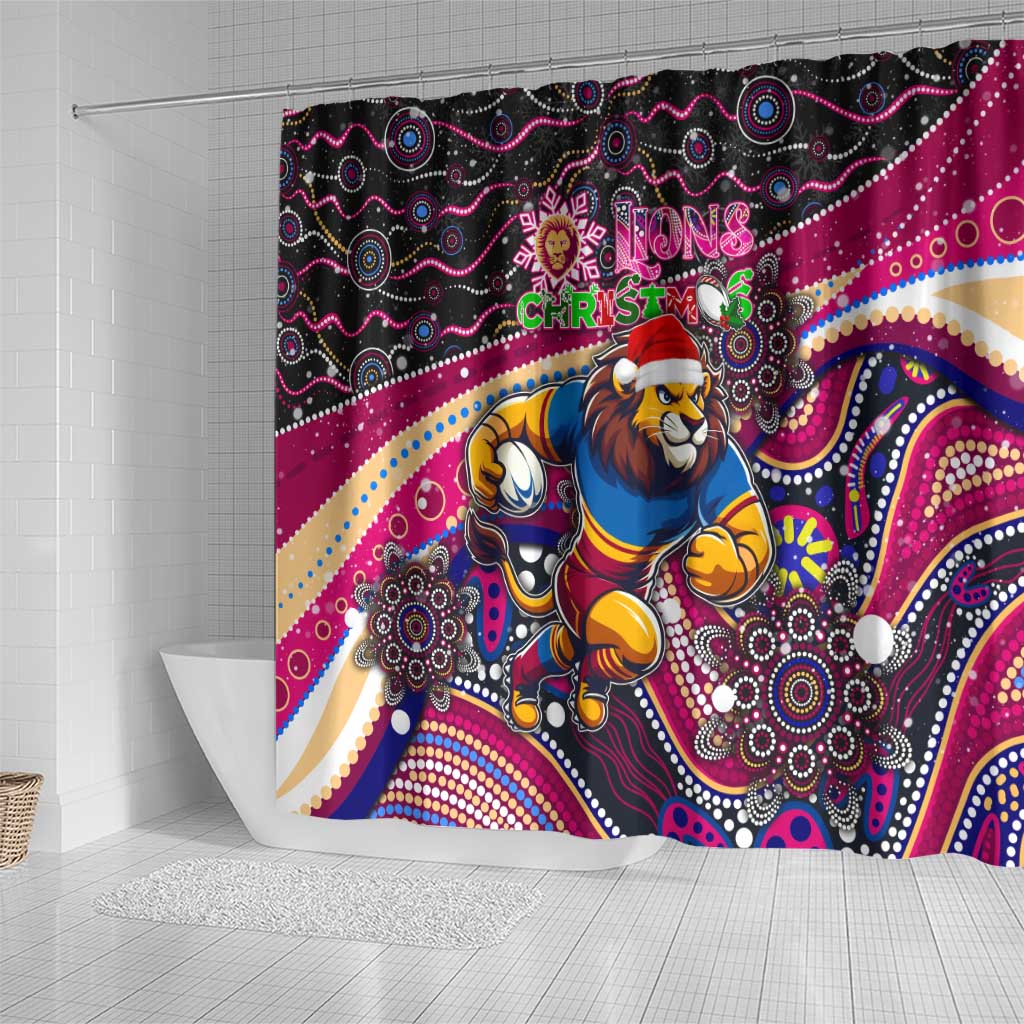 Merry Christmas AFL Brisbane Lions Shower Curtain Aboriginal Santa Football Mascot