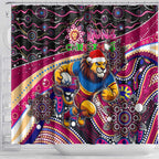Merry Christmas AFL Brisbane Lions Shower Curtain Aboriginal Santa Football Mascot