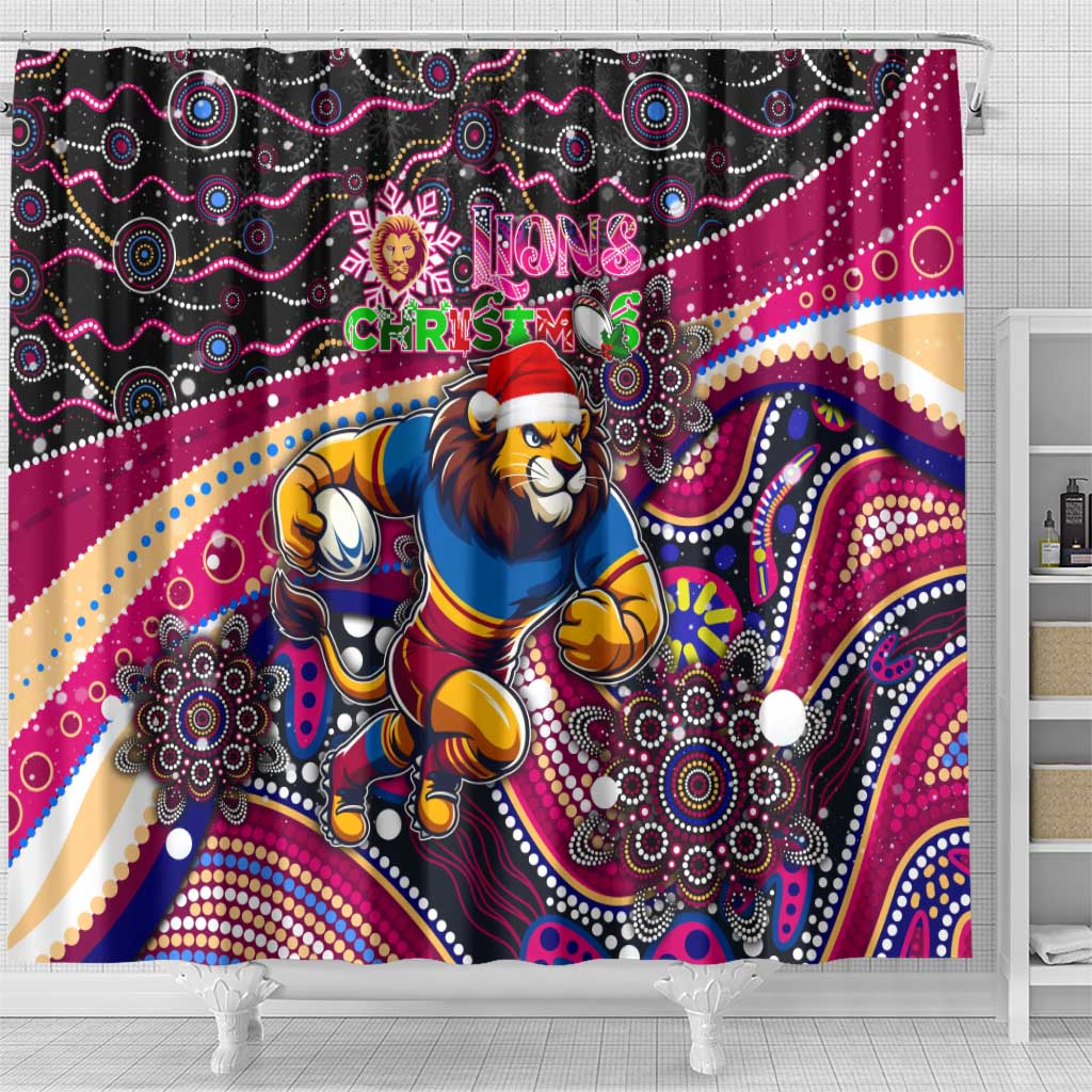 Merry Christmas AFL Brisbane Lions Shower Curtain Aboriginal Santa Football Mascot