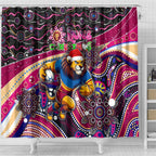 Merry Christmas AFL Brisbane Lions Shower Curtain Aboriginal Santa Football Mascot