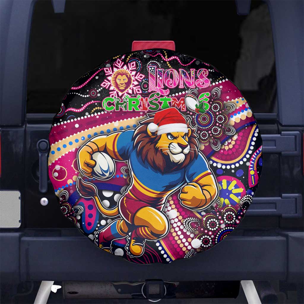 Merry Christmas AFL Brisbane Lions Spare Tire Cover Aboriginal Santa Football Mascot