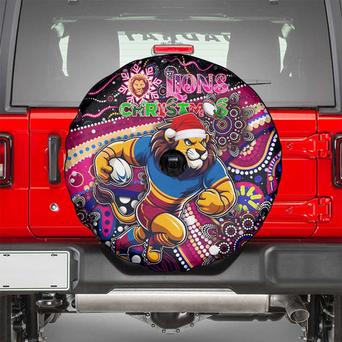 Merry Christmas AFL Brisbane Lions Spare Tire Cover Aboriginal Santa Football Mascot