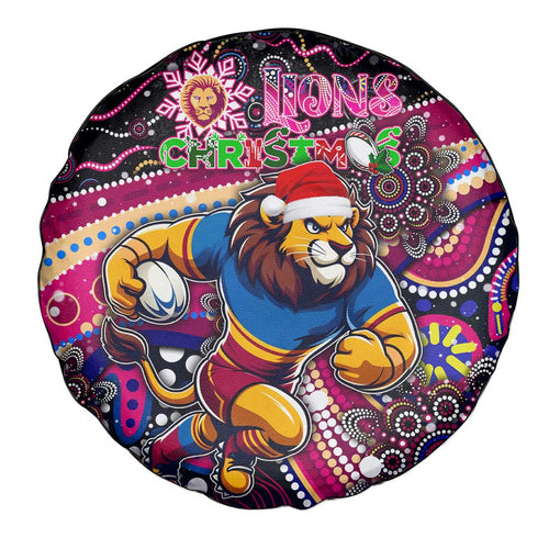 Merry Christmas AFL Brisbane Lions Spare Tire Cover Aboriginal Santa Football Mascot
