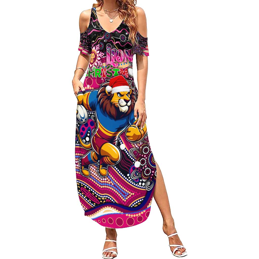 Merry Christmas AFL Brisbane Lions Summer Maxi Dress Aboriginal Santa Football Mascot