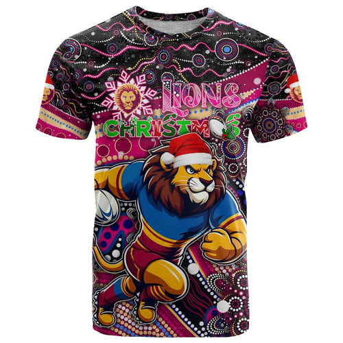 Merry Christmas AFL Brisbane Lions T Shirt Aboriginal Santa Football Mascot