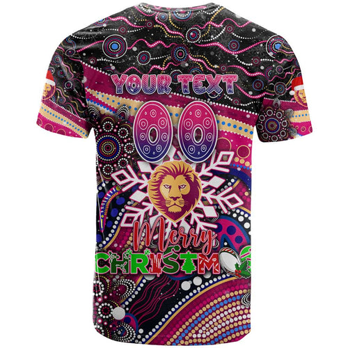 Merry Christmas AFL Brisbane Lions T Shirt Aboriginal Santa Football Mascot