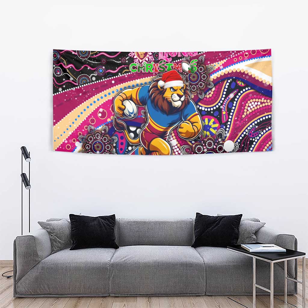 Merry Christmas AFL Brisbane Lions Tapestry Aboriginal Santa Football Mascot