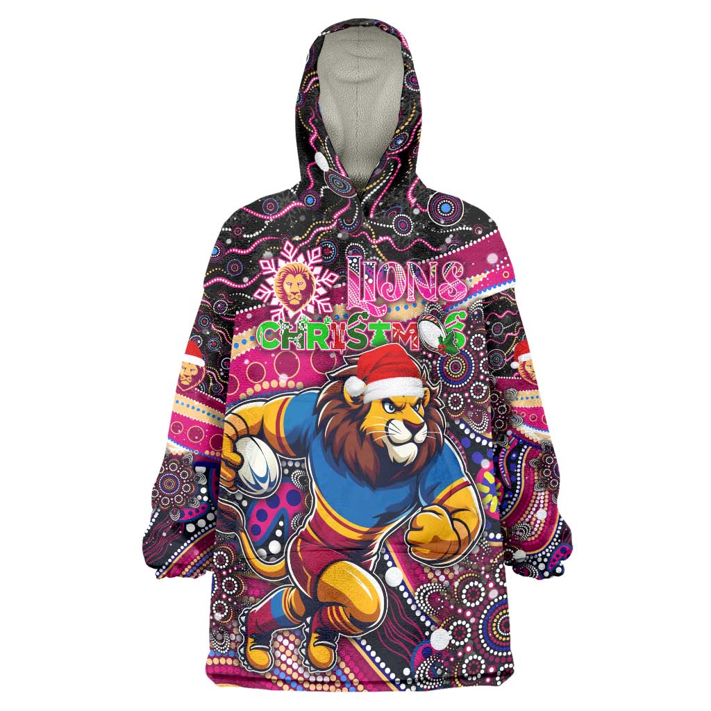 Merry Christmas AFL Brisbane Lions Wearable Blanket Hoodie Aboriginal Santa Football Mascot