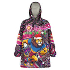 Merry Christmas AFL Brisbane Lions Wearable Blanket Hoodie Aboriginal Santa Football Mascot