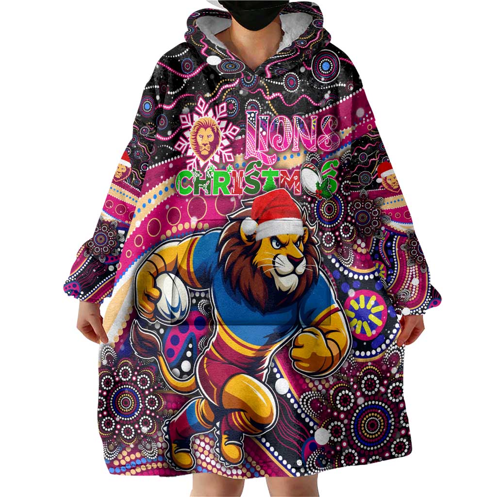 Merry Christmas AFL Brisbane Lions Wearable Blanket Hoodie Aboriginal Santa Football Mascot