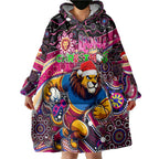 Merry Christmas AFL Brisbane Lions Wearable Blanket Hoodie Aboriginal Santa Football Mascot