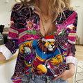 Merry Christmas AFL Brisbane Lions Women Casual Shirt Aboriginal Santa Football Mascot