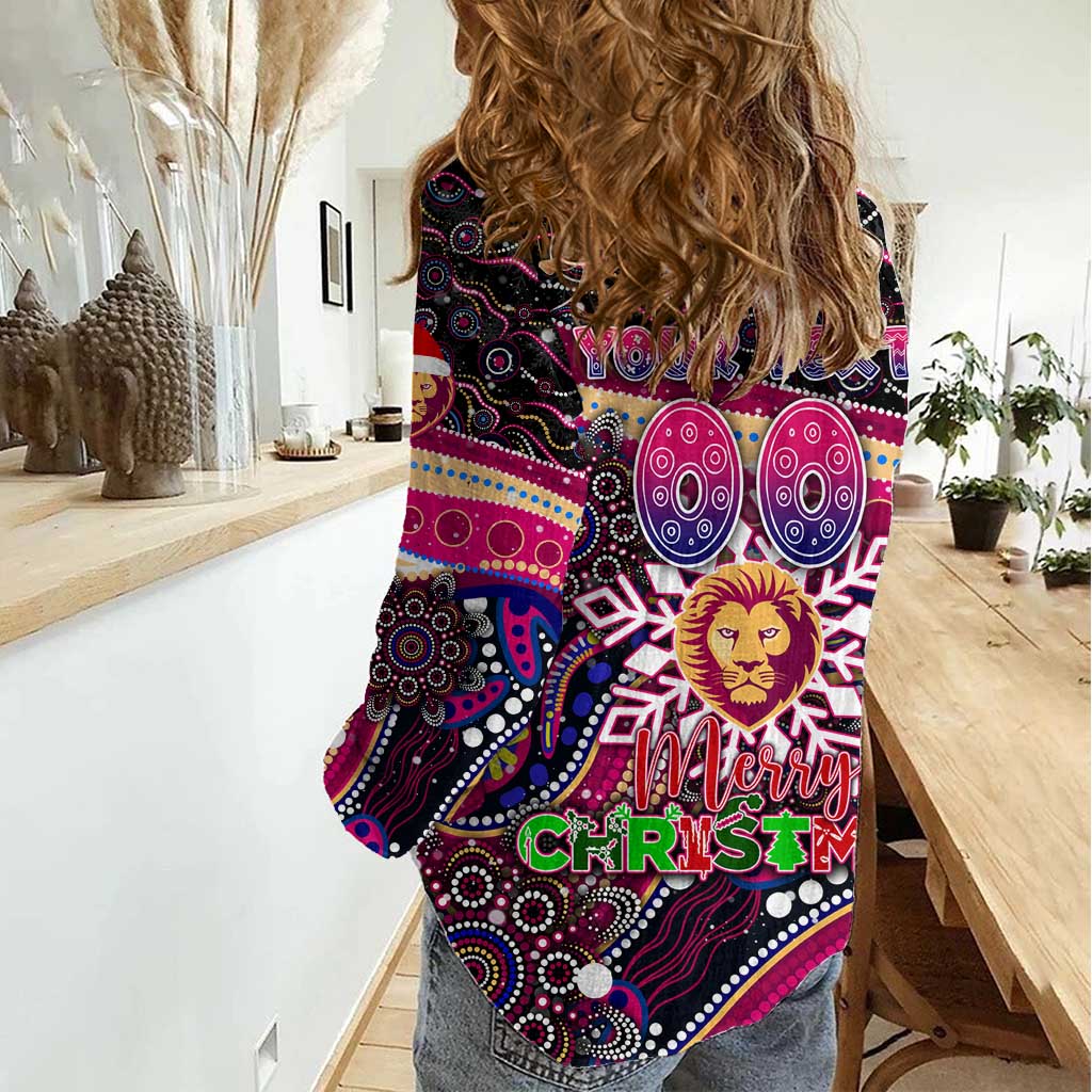 Merry Christmas AFL Brisbane Lions Women Casual Shirt Aboriginal Santa Football Mascot