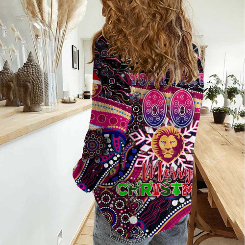 Merry Christmas AFL Brisbane Lions Women Casual Shirt Aboriginal Santa Football Mascot