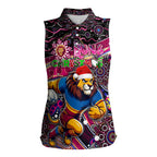 Merry Christmas AFL Brisbane Lions Women Sleeveless Polo Shirt Aboriginal Santa Football Mascot