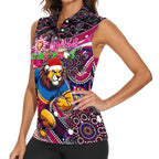 Merry Christmas AFL Brisbane Lions Women Sleeveless Polo Shirt Aboriginal Santa Football Mascot