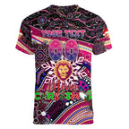 Merry Christmas AFL Brisbane Lions Women V-Neck T-Shirt Aboriginal Santa Football Mascot