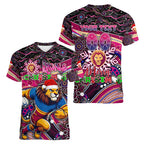 Merry Christmas AFL Brisbane Lions Women V-Neck T-Shirt Aboriginal Santa Football Mascot