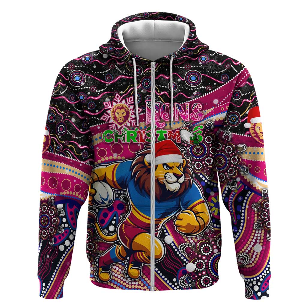 Merry Christmas AFL Brisbane Lions Zip Hoodie Aboriginal Santa Football Mascot