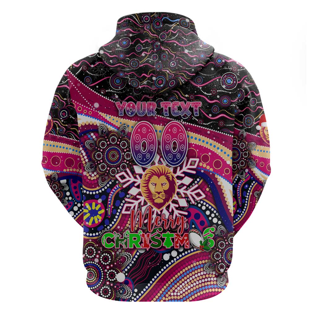 Merry Christmas AFL Brisbane Lions Zip Hoodie Aboriginal Santa Football Mascot