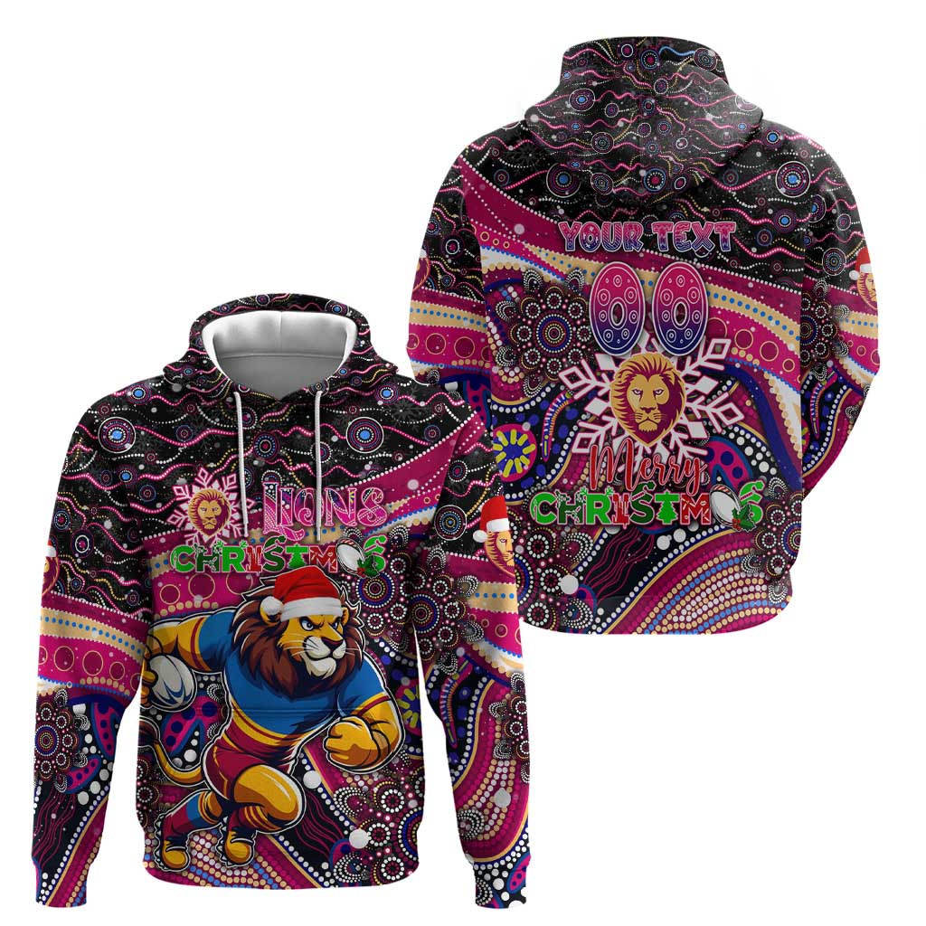 Merry Christmas AFL Brisbane Lions Zip Hoodie Aboriginal Santa Football Mascot