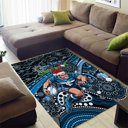 Merry Christmas AFL Carlton Blues Area Rug Aboriginal Santa Football Mascot