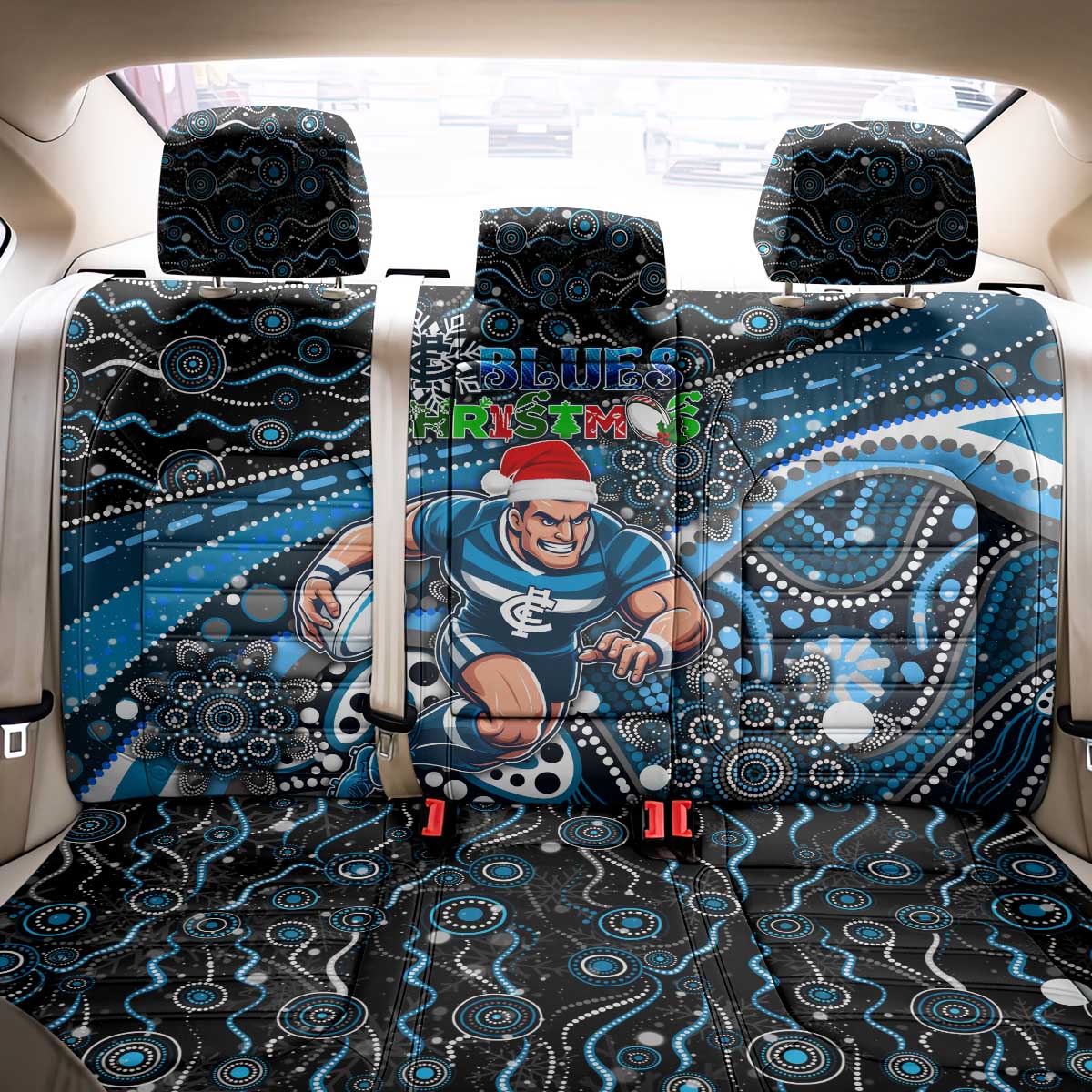 Merry Christmas AFL Carlton Blues Back Car Seat Cover Aboriginal Santa Football Mascot