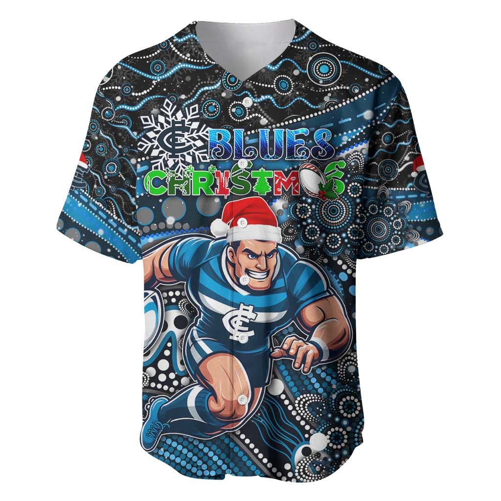Merry Christmas AFL Carlton Blues Baseball Jersey Aboriginal Santa Football Mascot