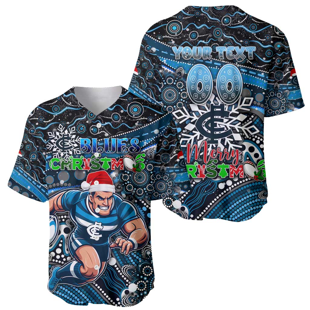 Merry Christmas AFL Carlton Blues Baseball Jersey Aboriginal Santa Football Mascot