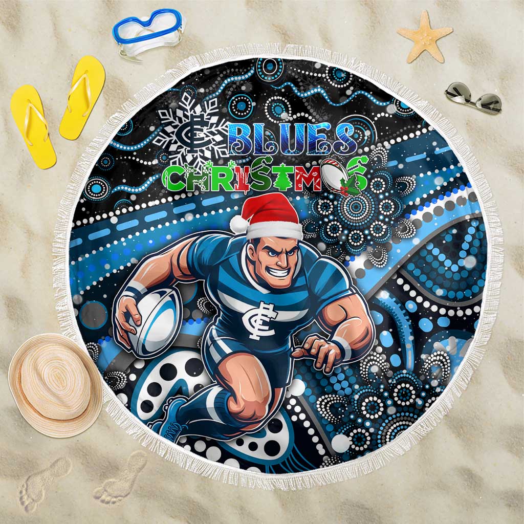 Merry Christmas AFL Carlton Blues Beach Blanket Aboriginal Santa Football Mascot