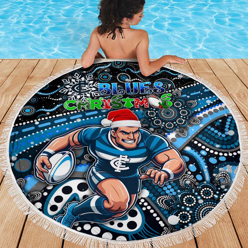 Merry Christmas AFL Carlton Blues Beach Blanket Aboriginal Santa Football Mascot