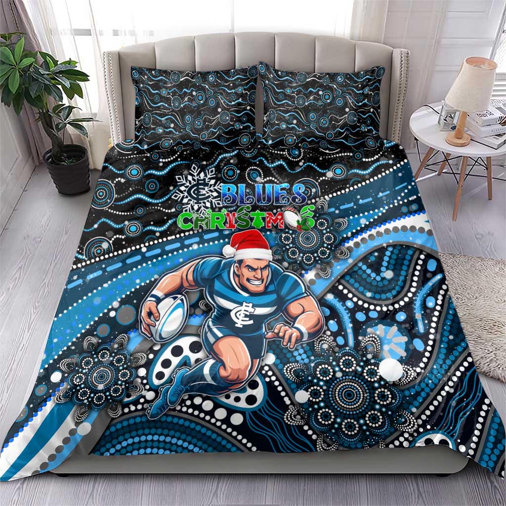 Merry Christmas AFL Carlton Blues Bedding Set Aboriginal Santa Football Mascot