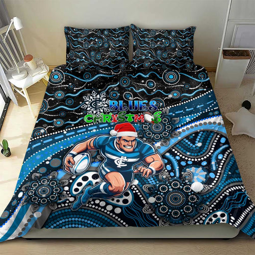 Merry Christmas AFL Carlton Blues Bedding Set Aboriginal Santa Football Mascot