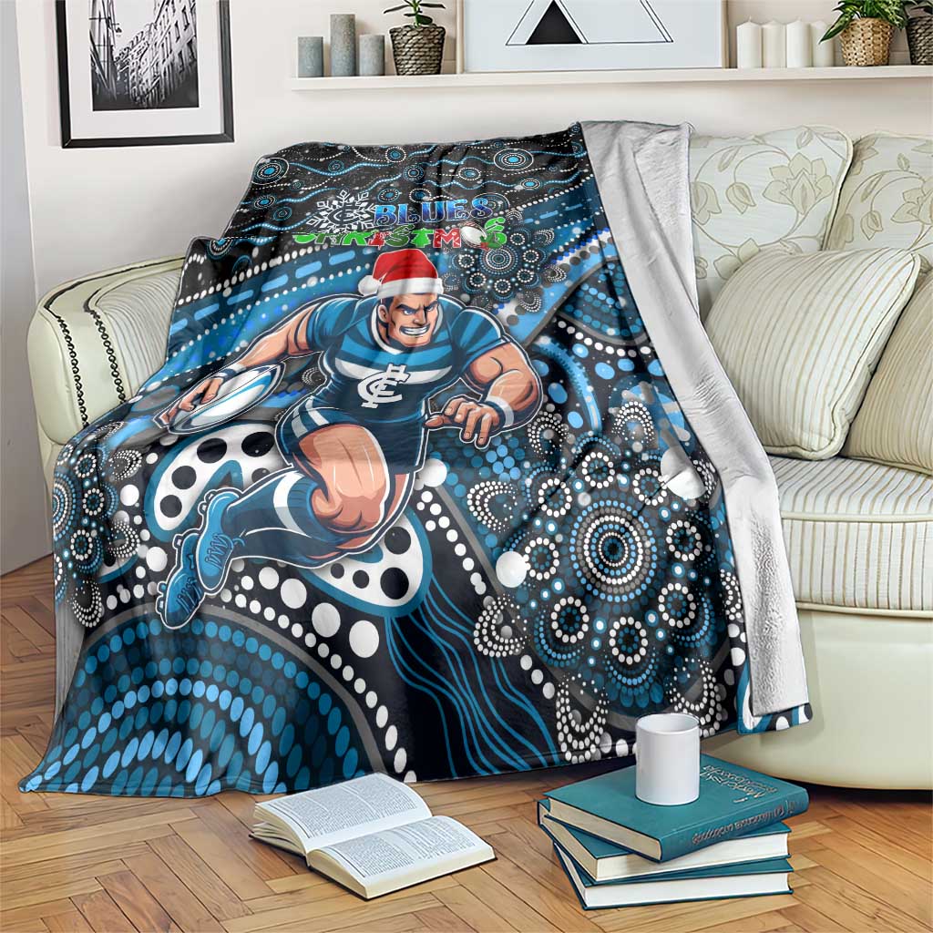 Merry Christmas AFL Carlton Blues Blanket Aboriginal Santa Football Mascot