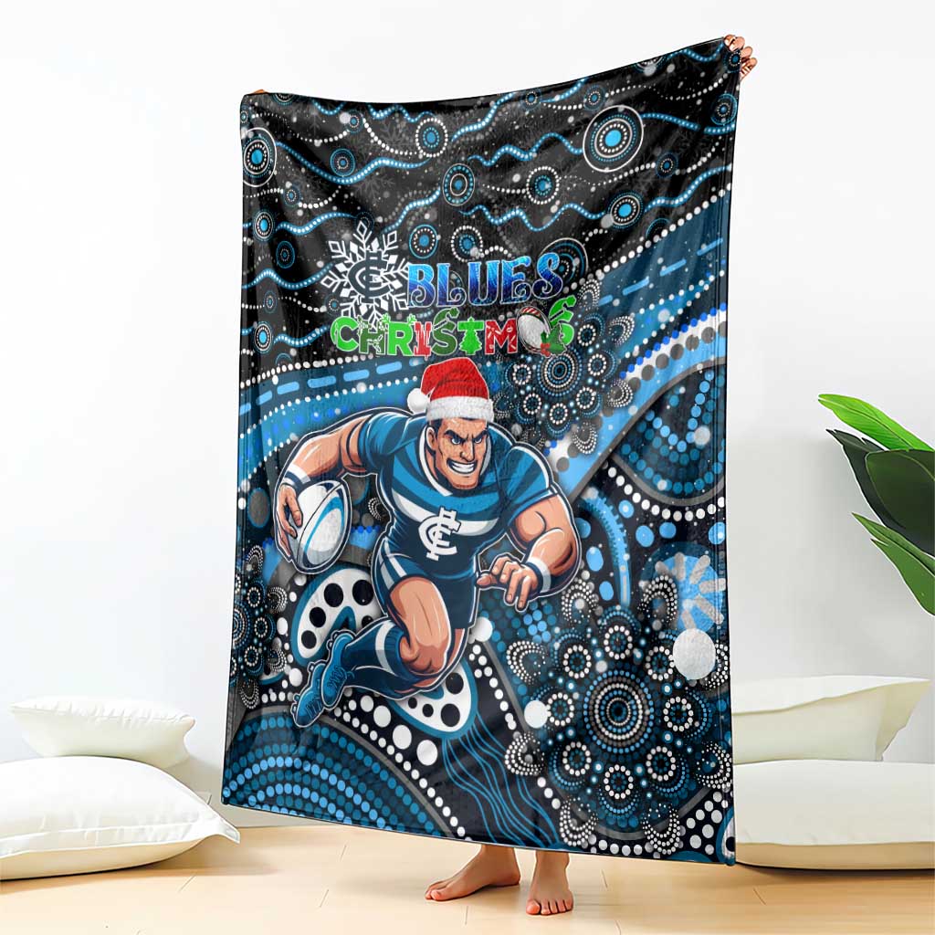 Merry Christmas AFL Carlton Blues Blanket Aboriginal Santa Football Mascot