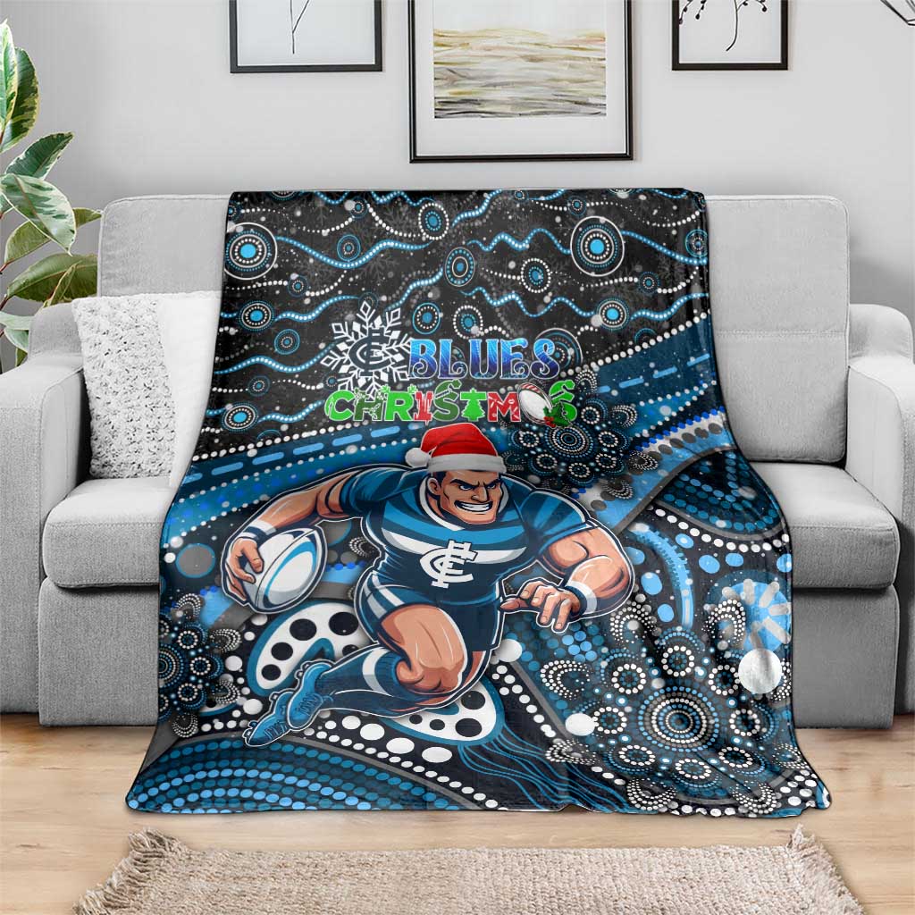 Merry Christmas AFL Carlton Blues Blanket Aboriginal Santa Football Mascot