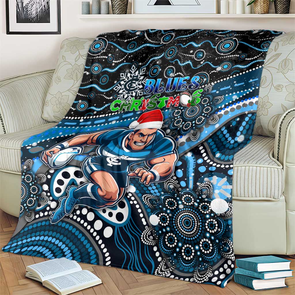 Merry Christmas AFL Carlton Blues Blanket Aboriginal Santa Football Mascot
