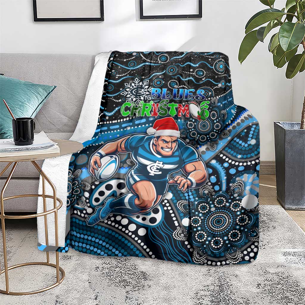 Merry Christmas AFL Carlton Blues Blanket Aboriginal Santa Football Mascot