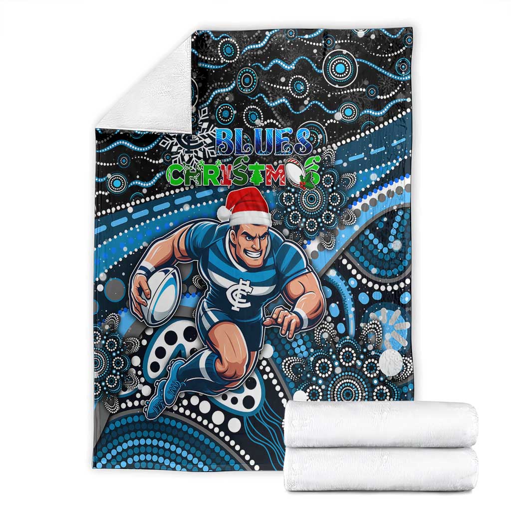 Merry Christmas AFL Carlton Blues Blanket Aboriginal Santa Football Mascot