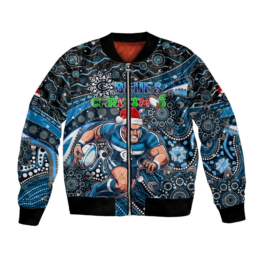 Merry Christmas AFL Carlton Blues Bomber Jacket Aboriginal Santa Football Mascot