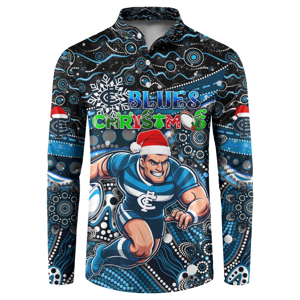 Merry Christmas AFL Carlton Blues Button Sweatshirt Aboriginal Santa Football Mascot