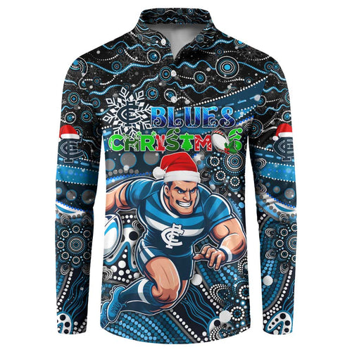 Merry Christmas AFL Carlton Blues Button Sweatshirt Aboriginal Santa Football Mascot